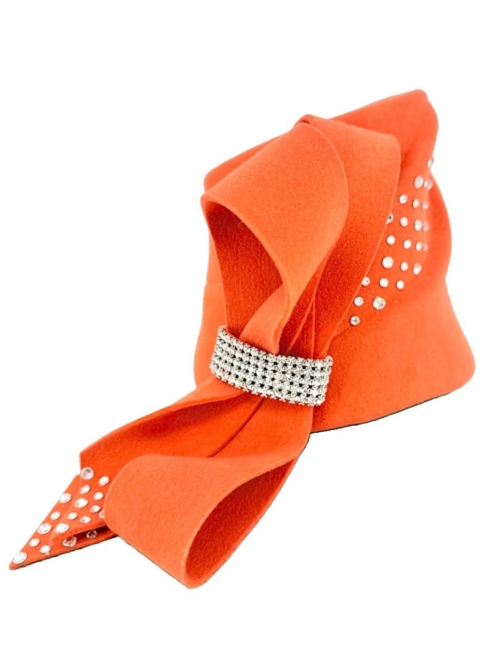 Vintage Tim Crawford Wool Cloche Hat Burnt Orange Rhinestone Bow Opening Day US